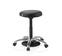 hjh OFFICE Operator Step Tabouret pivotant - Chaise de travail réglable en hauteur avec rotation à 360° - Rembourrage Softex confortable - Base en aluminium pour cabinet, laboratoire et atelier - Noir