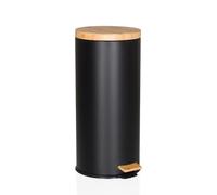 hjh OFFICE Poubelle 30 litres, Poubelle à pédale avec Couvercle en Bambou, Softclose Clean Bamboo Poubelle métallique avec Seau intérieur, Noir Mat