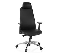 hjh OFFICE Yucano Chaise de Bureau Ergonomique Professionnelle pivotante, en Cuir végétalien, Appui-tête et accoudoirs réglables, Noire
