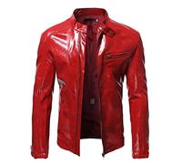 HJHGJ Vestes pour hommes en cuir Glatter Automne Hiver Manteaux à manches longues Col montant Fermeture éclair Down Cardigan avec poches Couleur unie Grande Taille Ample Baggy Grandad Rétro Mode