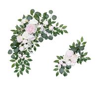 HJHIWE Lot de 2 guirlandes de roses artificielles en forme d'arche de mariage, fleurs d'eucalyptus, guirlande à suspendre, décoration à suspendre pour fête ou scène