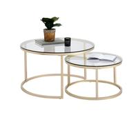 HJhomeheart Set de 2 Tables d'appoint Rondes, Table Basse, Grande : 80 x 80 x 45 cm ; Petite : 60 x 60 x 35 cm, Or et Verre