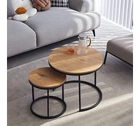 HJhomeheart Set de 2 Tables Gigognes Rondes, Tables Basses, Grande : 60 x 60 x 45 cm ; Petite : 40 x 40 x 35 cm, Marron Clair