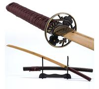 HJHUUA Katana en Bambou Naturel de 103 cm,Bokken Fait Main avec Fourreau en Bois gainé de Cuir,Sabre de samouraï en Bois pour Cadeau,Exposition,entraînement,Cosplay,Accessoires.