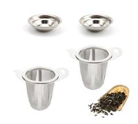 HJIAMA 2 Pièces Filtre a The, Acier Inoxydable Filtre Thé avec Porte-Gobelet, Poignée Anti-Brûlure Infuseur Thé, Filtre Mailles Fines Filtre The pour Café, Farine et thé