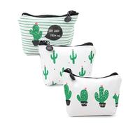 HJIAMA 3 Pièces Porte Monnaie Mignon en Toile - Petit Sac à Monnaie Cactus pour Ranger Clés, l'Argent, Cartes
