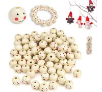 HJIAMA 80 Pièces Perles en Bois, 20mm Smiley Beads, avec Perforations, Motif de Visage de Bébé, Peut Bricoler le Style, Perles en Bois Rondes, Convient à Bracelets, Bijoux, Colliers