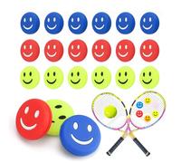 HJIAMA Ammortizzatore per Racchetta da Tennis, 18 Pezzi, Silicone, Design Faccina Sorridente, Vari Colori, Riduce Vibrazioni per Tennis e Badminton
