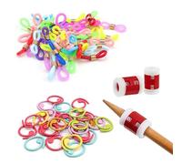 HJIAMA Outils Tricot Bouchons, 40 Pièces Couleurs Mélangées Aiguilles à Tricoter Bouchons, Bouchons D'aiguilles à Tricoter Silicone avec 30 Boutons Marqueurs, 2 Pions Cylindriques pour Tricot Main