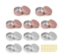 HJIAMA pot Bougie Vide 10 Pièces, 10 ml Pots en Aluminium, Conception à Visser Filetée, Joint Intégré, avec Étiquette Ronde, Petite Boite Metal, Convient pour Ranger Bijoux, Bonbons, Cosmétiques