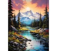 Hjjdiyes Kit de peinture par numéros Paysage adulte sur montagne et eau avec toile infroissable, pinceaux et peinture acrylique - Kit de bricolage peint à la main à l'huile - Cadeau 40 x 50 cm
