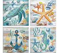Hjjdiyes Lot de 4 peintures par numéros pour adultes débutants - Motif : tortues de mer, étoiles de mer, étoiles de mer, 20 x 30 cm