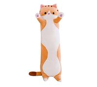 HJJEFRNO Oreiller de Lit Cute Soft Long Cat Pillow Plush Toys Stuffed Kitten Pillow Knee Pillows Sleep Long Plush Toys(Orange)