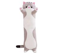 HJJEFRNO Oreiller de Lit Cute Soft Long Cat Pillow Plush Toys Stuffed Kitten Pillow Knee Pillows Sleep Long Plush Toys(Grijs)