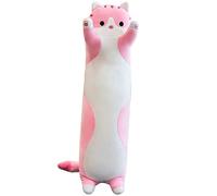 HJJEFRNO Oreiller de Lit Cute Soft Long Cat Pillow Plush Toys Stuffed Kitten Pillow Knee Pillows Sleep Long Plush Toys(Pink)
