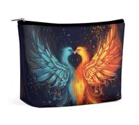 HJKBCV Fire And Water Phoenix Trousse de maquillage de voyage en cuir PU Mini poche pour femme Sac à main portable Fermeture Organisateur Trousse de maquillage Trousse de toilette Style Taille unique,
