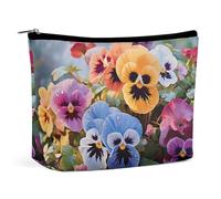 HJKBCV Mini trousse de maquillage de voyage en cuir synthétique avec motif fleurs de pensée pour femme, sac à main portable avec fermeture à glissière, trousse de toilette, style, taille unique, Style