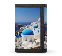 HJKBCV Santorini Portefeuille à trois volets avec fenêtre pour carte de crédit et fenêtre pour carte d'identité Motif île grecque, Style :, Taille unique