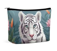 HJKBCV Trousse de maquillage de voyage en cuir synthétique avec motif tigre blanc mignon pour femme, sac à main portable, fermeture à glissière, trousse de toilette, style, taille unique, Style :,