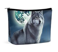 HJKBCV Wolf Under Moon Trousse de maquillage de voyage en cuir synthétique pour femme Sac à main portable avec fermeture à glissière Trousse de toilette Style Taille unique, Style :, Taille unique