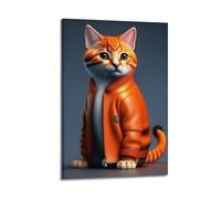 hjkhjt Poster animal 3D chat orange veste fond uni art mural sur toile esthétique peinture pour salon, chambre à coucher, 30 x 45 cm, style cadre