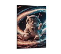 hjkhjt Poster animal chat astronaute dans l'espace - Art mural esthétique sur toile pour salon, chambre à coucher - 40 x 60 cm - Style cadre