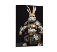 hjkhjt Poster animal lapin blindé 3D art mural sur toile esthétique pour salon, chambre à coucher, 50 x 75 cm, style cadre