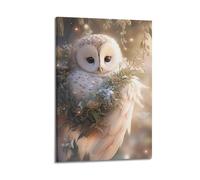 hjkhjt Poster animal mignon avec hibou blanc et couronne de neige - Impression sur toile pour salon, chambre à coucher - 30 x 45 cm - Style cadre