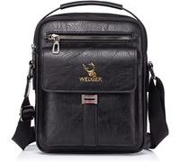 Hjkiopc Sacoche Bandoulière Cuir Sacoche Homme Sacs à Bandoulière Vintage Shoulder Bag Business Cartable Besace pour Portable pour Voyage,Randonnée et Travailler(Cuir-Noir)