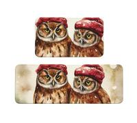 HJKJKKJ Lot de 2 tapis de cuisine imperméables rembourrés anti-fatigue avec deux chouettes marron - Tapis de cuisine absorbant et confortable pour évier, bureau, maison