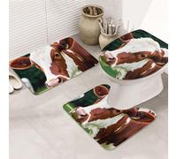 HJKJKKJ Lot de 3 tapis de bain ultra absorbants en cuir de vachette antidérapant lavable avec housse pour abattant de toilette et tapis contour en U pour baignoire, WC rouge et blanc