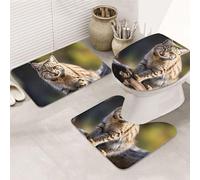 HJKJKKJ Lot de 3 tapis de bain ultra absorbants pour salle de bain, tapis de bain motif chat sauvage, tapis antidérapant lavable, housse de couvercle de toilette et tapis contour en U pour baignoire