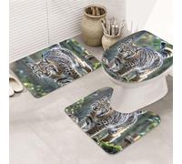 HJKJKKJ Lot de 3 tapis de bain ultra absorbants pour salle de bain, tapis de bain motif chat sauvage, tapis antidérapant lavable, housse de couvercle de toilette et tapis contour en U pour baignoire