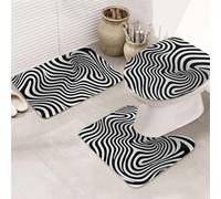 HJKJKKJ Lot de 3 tapis de bain ultra absorbants pour salle de bain Whirlpool Illusion - Tapis de bain antidérapant lavable avec housse de couvercle de toilette et tapis contour en U pour baignoire, WC