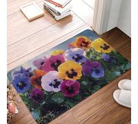 HJKJKKJ Tapis de porte antidérapant avec fleurs de pensée - Tapis de cuisine lavable pour entrée intérieure et extérieure - Pour chambre à coucher, cuisine, patio, porche