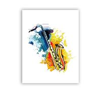 HJKLP Instruments De Musique Abstraits Saxophone Murale Art Affiche Aquarelle Toile Tableau Jazz Peinture Tableaux Saxophone Decoration De La Maison 30x40 Cm Pas De Cadre