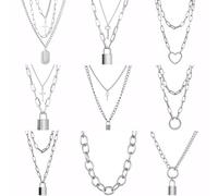 HJLJKG 925 Sterling Silver Cute Chain Link Lock Necklace Pendant Women Goth Jewelry Party Punk Long Gift, For Women, Padlock - Men, A, A