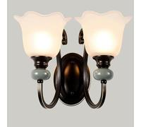 HJLJKG Applique Murale, Applique Murale en Verre à Fleurs à 2 lumières, Mural français Noir avec céramique, Applique Murale d'intérieur Vintage câblée E27, Appliques murales pour Chambre à