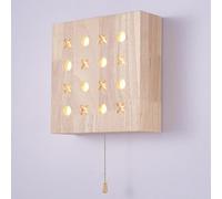 HJLJKG Applique Murale de Couloir carrée Moderne créativité Nordique Applique Murale de Chambre à Coucher en Bois avec Interrupteur à Tirette Lampe de Chevet Minimaliste de Style Japonais pour Salon
