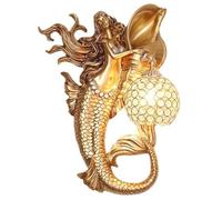 HJLJKG Applique Murale dorée de Style Vintage, Lampe de Chevet Murale sirène en résine Unique, Lampe Murale créative en résine avec Abat-Jour en Cristal, Lampe Murale pour Chambre à Coucher, Salon,