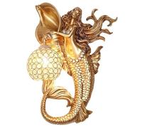 HJLJKG Applique Murale en résine dorée, Lampe de Chevet Murale en Forme de sirène, Lampe Murale créative en résine avec Abat-Jour en Cristal, Lampe Murale de Style Vintage pour Chambre à Coucher,