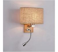 HJLJKG Fabric de Bouteille à Ombre avec Base en Bois à LED intérieure en métal en métal Readable réglable Spotlight de la Ferme Rustique Lampe Murale pour Chambre à Coucher, Salon, Couloir, hôtel