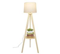 HJLJKG Lampadaire trépied vertical en bois massif Lampe verticale Abat-jour en tissu Décoration salon chambre à coucher