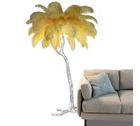 HJLJKG Luxury Floor Lamp, Real Ostrich Feather Floor Lamp Silver Résine Lamp Body Decorative Standing Lamps for Living Room Home Office
