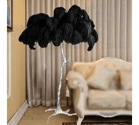 HJLJKG Nordic Floor Lamp, Silver Lamp Body Standing Lamp with Ostrich Feather Lampshade 3 couleurs Dimmable Floor Feather Lamp for Bedroom Living Room Study