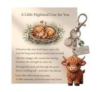 HJLJKG Porte-clés « A Little Highland Cow For You » : votre rappel quotidien de force silencieuse, joli porte-clés en résine 3D avec pierre de naissance et carte de sentiment pour femme, famille et
