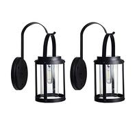 HJLJKG Solaire extérieure 2 pièces Lanterne Noire crépuscule jusqu'à l'aube Applique Murale Porche luminaire, Appliques murales extérieures LED lumières de Garage pour allée Cour Patio