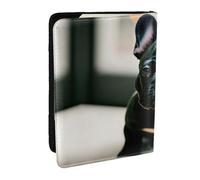 HJLUUFT Adorable étui de passeport en cuir imprimé bouledogue français, étui de passeport avec porte-cartes de crédit pour femme et homme, Noir , Taille unique
