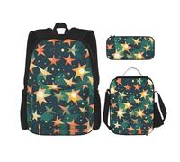 HJLUUFT Atomic Stars Ensemble sac à dos 3 pièces avec sac à dos, grand sac d'école avec boîte à déjeuner et trousse à crayons, sac à dos, élégant et pratique