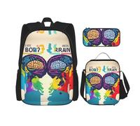 HJLUUFT Avantage du cerveau gauche et droit - Ensemble sac à dos 3 pièces - Grand sac d'école avec boîte à déjeuner et trousse à crayons - Élégant et pratique
